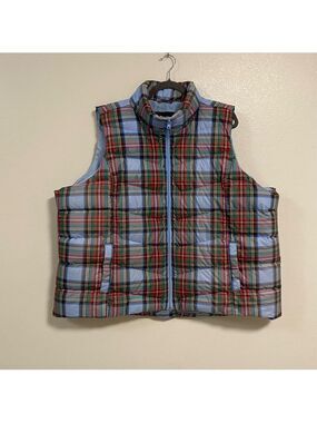 Land’s End Vest Women’s Plus size 3X 24W-26W Blue Red Plaid Down Puffer Vest